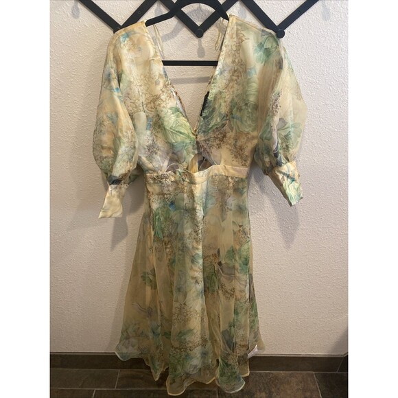 ASOS EDITION organza blouson sleeve midi dress in yellow floral print - Picture 2 of 9